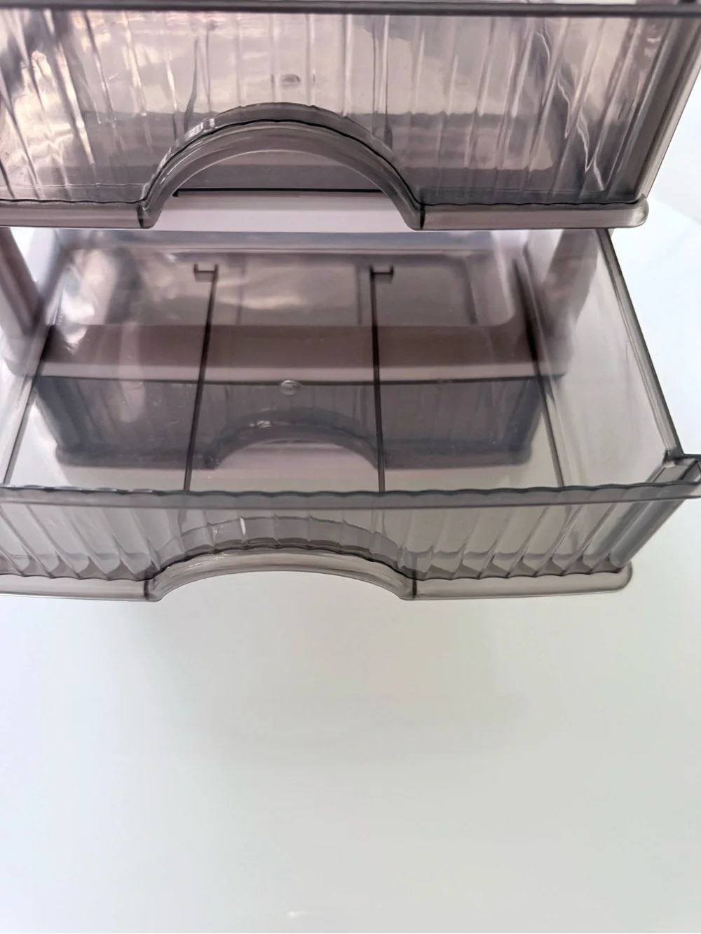 White Desktop, Makeup or Skincare Organizer with 3 Smoke-Tone Drawers